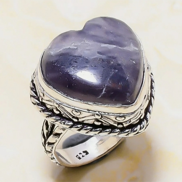 New Heart Shaped Iolite in Sunstone 925 Silver Ring. - Picture 3 of 15